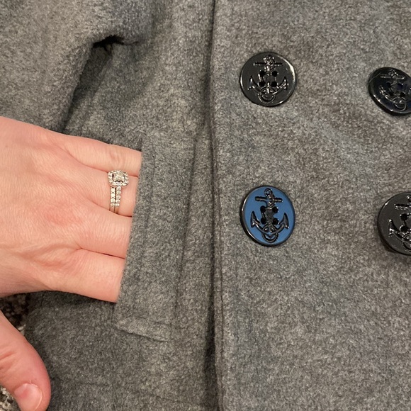 Starting out boys 12 month gray pea coat with adorable, black anchor buttons - Picture 4 of 9
